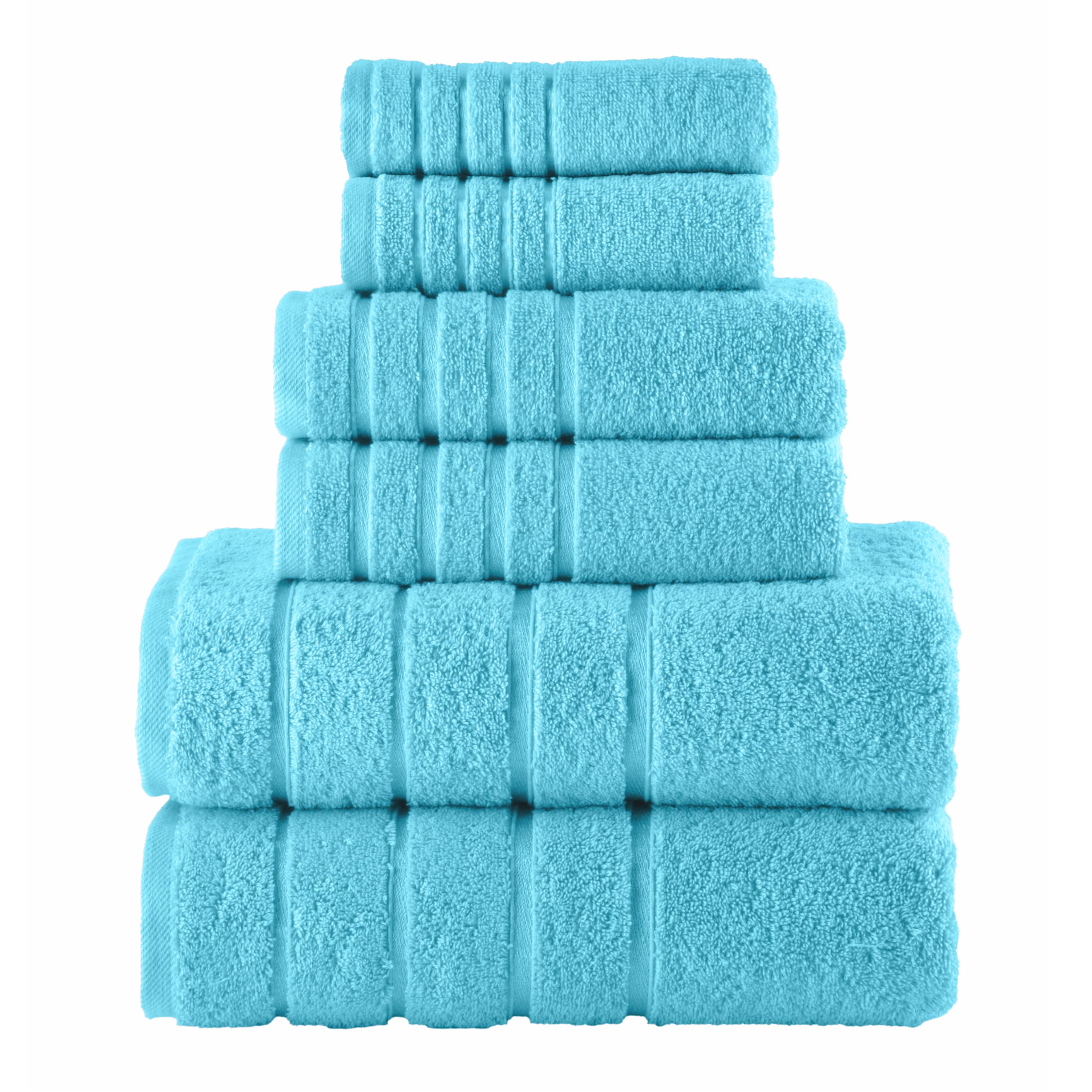 Elegant Comfort 4 Lines Viscose Stripe 6-Piece Premium Towel Set - 100% Turkish Cotton High Absorbent Luxury Bathroom Towels – Includes 2 Washcloths, 2 Hand Towels and 2 Bath Towels Set, Aqua