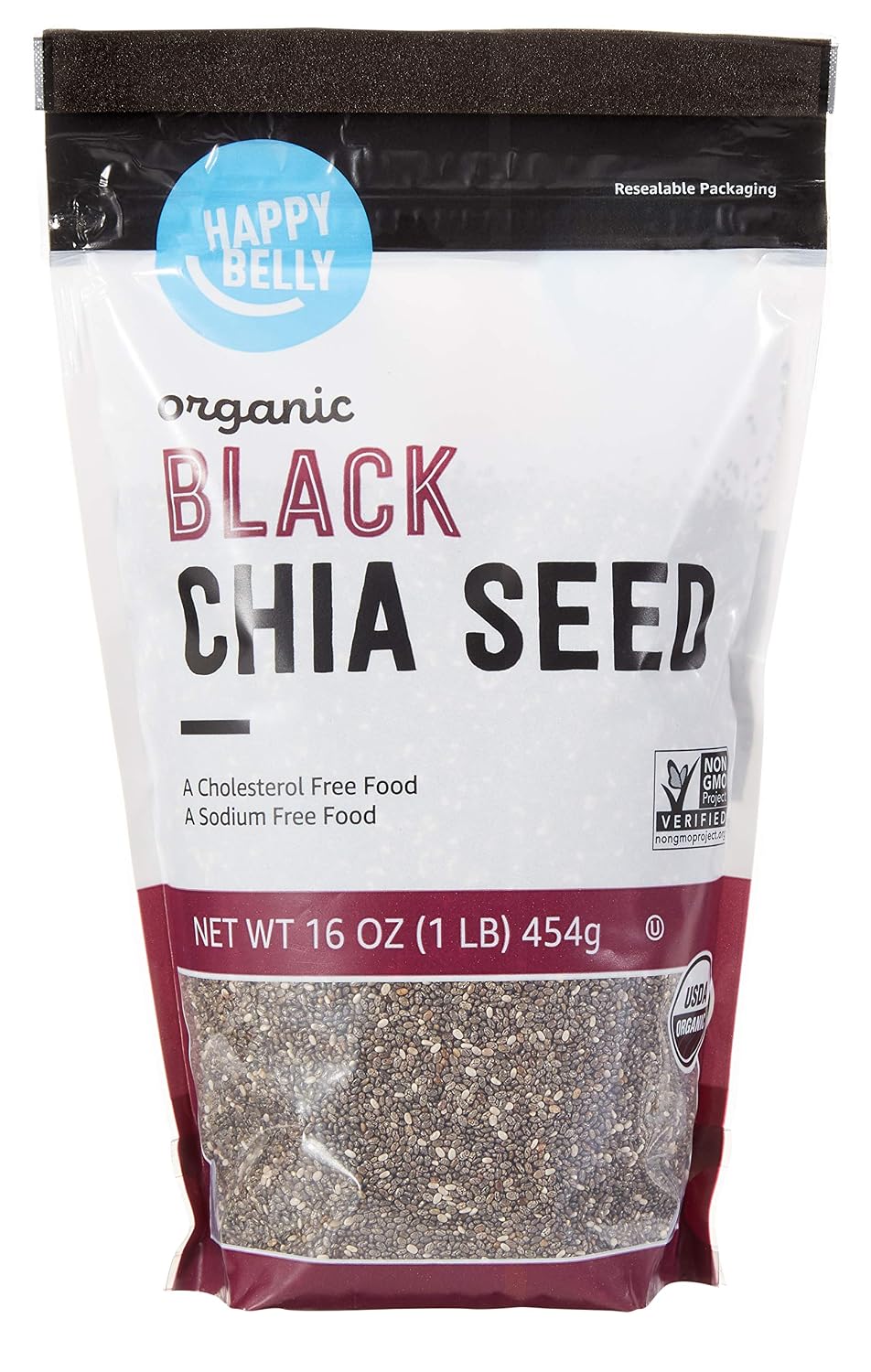Amazon Brand - Happy Belly Organic Black Chia Seeds 1 lb