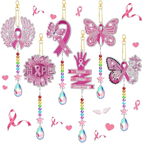 Tradder Juego de 6 piezas de pintura artística de diamante, campanillas de viento, concienciación sobre el cáncer de mama, kit de pintura de arte de