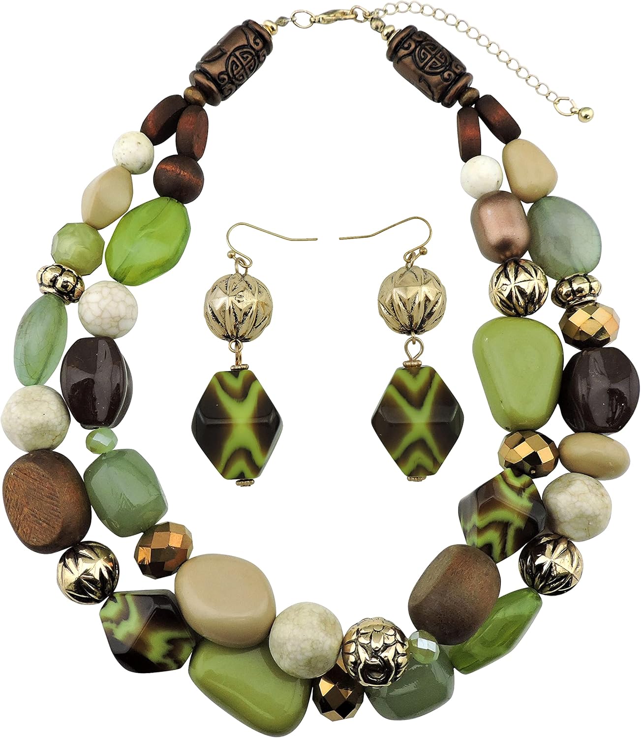 Bocar Chunky Necklace for Women Trendy, 2 Layer Statement Necklace Beaded Necklaces for Women, Fashion Necklace and Earrings Jewelry Set for Women Gifts