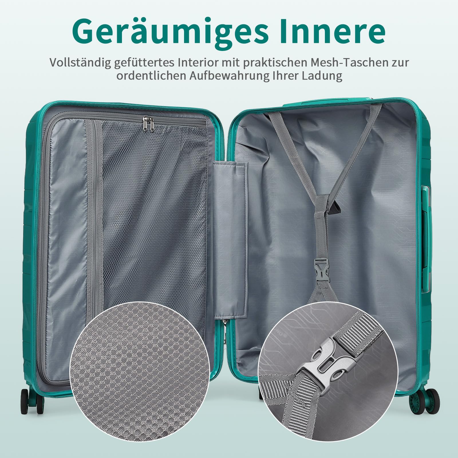 KONO Gepäckset 2-teilig Handgepäck Koffer Trolley 55cm + Kosmetikkoffer aus Polypropylen Hartschale, Koffer mit 4 Rollen und TSA Schloss (Grün)