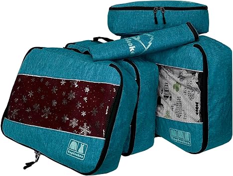 5 Set Packing Cubes for Travel Large Suitcase Luggage Organizer Bags Travel Accessories Vacation 4 Cubes 1 Laundry Pouch Bag, Snow Teal, L