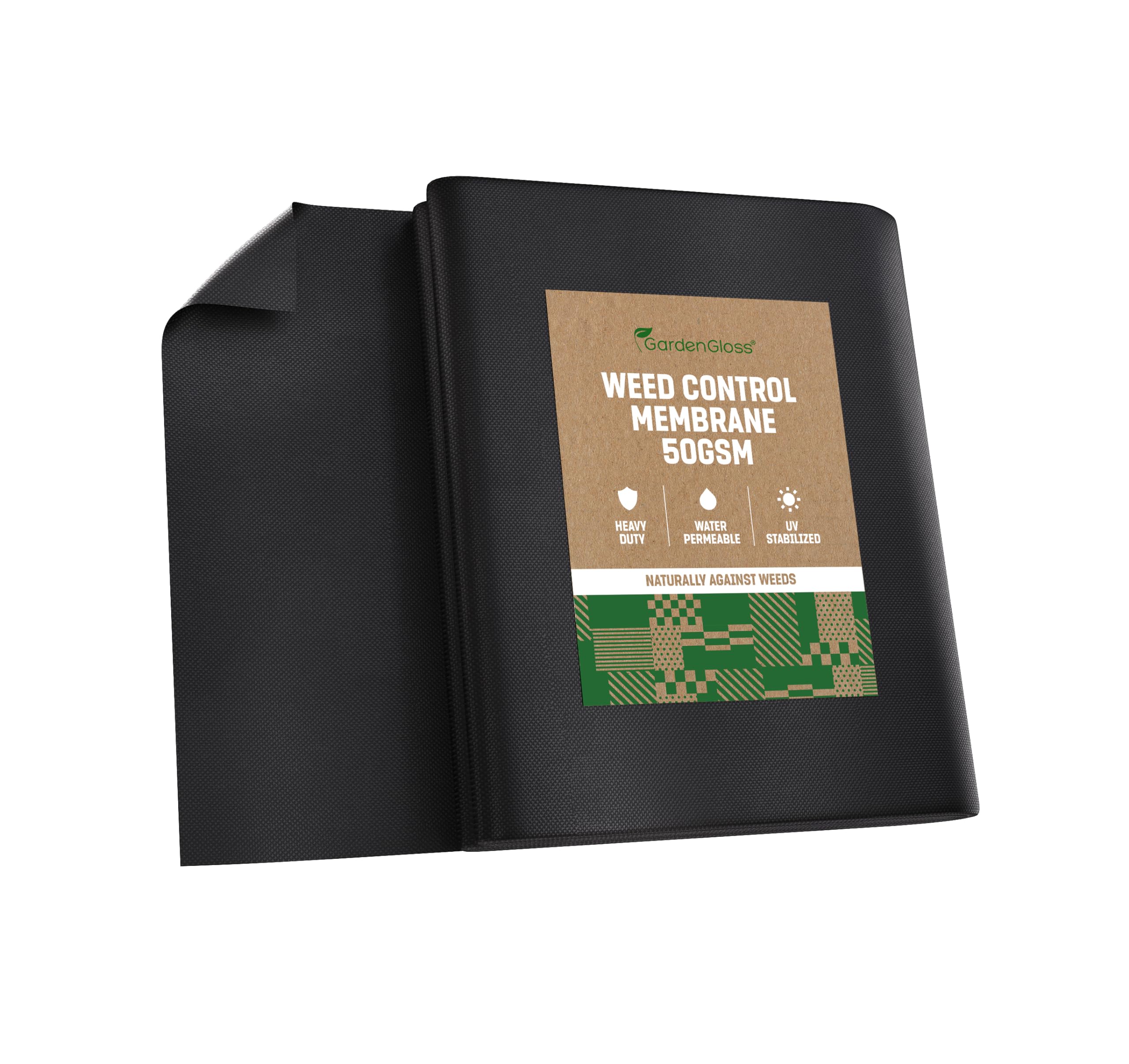 Gardengloss Black Gardengloss® 10M2 Weed Control Membrane (50Gsm) - Water Permeable And Tearproof Weed Barrier Fabric - Weed Control Fabric With High Uv-Stabilisation (5M X 2M, Folded)