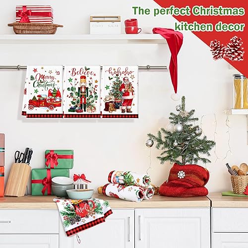 Miniatura 10 de Hosuly 6 toallas de cocina de Navidad con diseño de hombre de jengibre, divertidas, galletas de jengibre, paños de té, caramelos de cacao, gnomo,