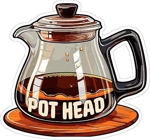 Pegatina de café con cabeza de olla de café, resistente a la intemperie, vinilo pequeño impermeable para botella de agua, taza, libro de pasaportes,