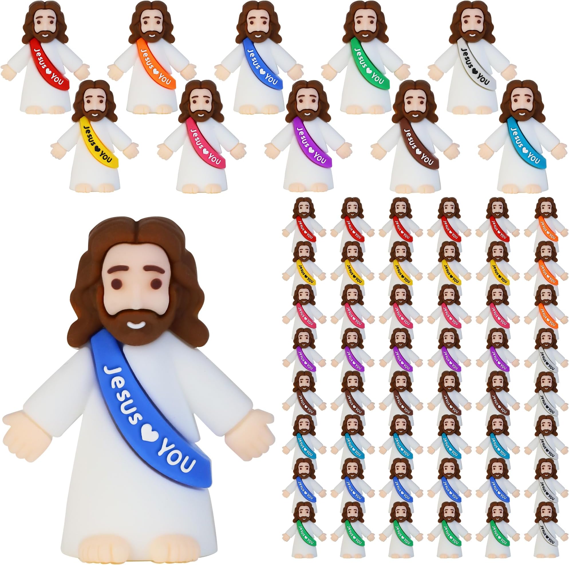 50 Small Jesus Figures, Mini Jesus Figurine, Bulk Easter Jesus Loves You Little Christ Toy, Find Hide, Sunday School, Religious Party, Favors and Baptism Gift for Easter Egg Stuffing