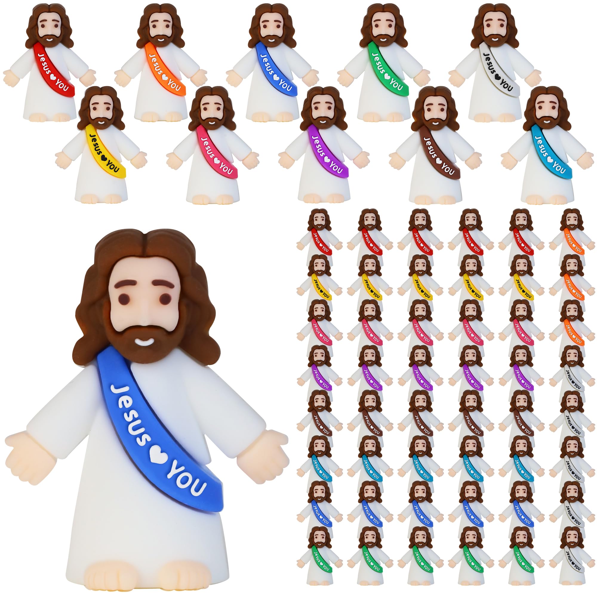 50 Pcs Little Jesus Figures, Mini Jesus Figurines in Bulk Easter Jesus Loves You Tiny Christ Toys to Hide and Seek Sunday School Religious Party Favors Baptism Gifts for Easter Egg Stuffers