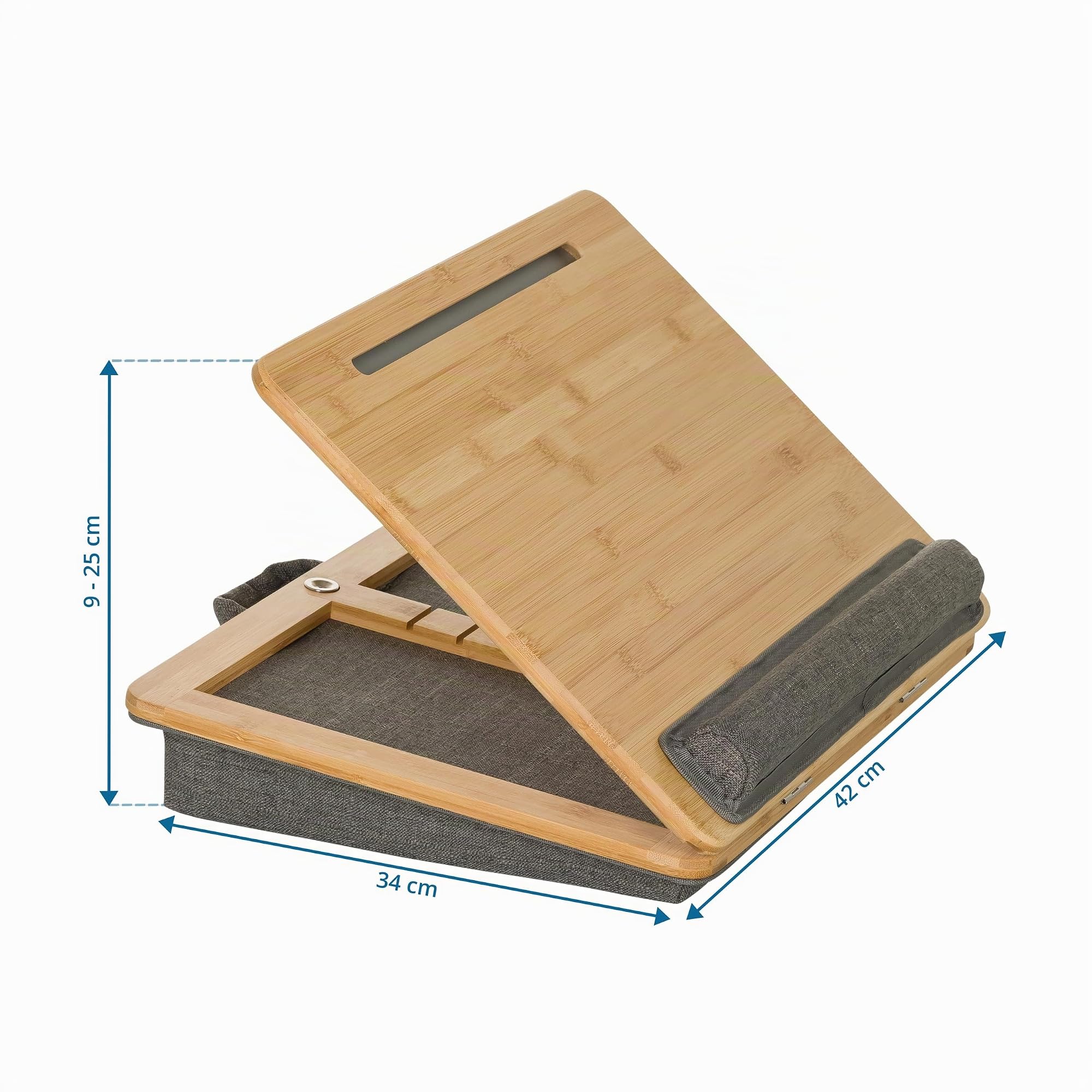 hjh OFFICE Laptopunterlage COMFILAP III Bambus Laptopkissen 4-Fach verstellbar, Knietablett mit Handauflage, Geräte bis 21 Zoll, Grau