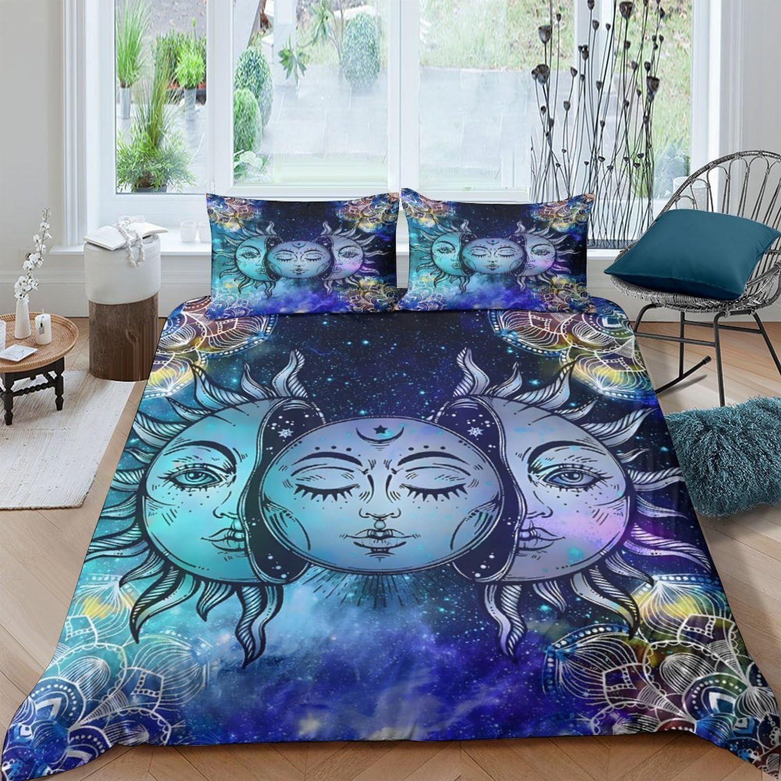 Ctjqhvkz Style-2 3D Printed Mystic Moon Fitted Sheet Microfiber Soft Breathable Celestial Face Mattress Cover For Bedroom Dorm Home Decor Single（135X200cm）