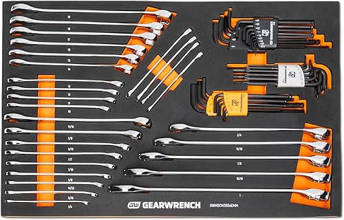 Miniatura 1 de GEARWRENCH GWMSCWS6SAEMM - Juego de llaves combinadas y llaves hexagonales de 59 piezas y 6 puntos en bandeja de almacenamiento de espuma