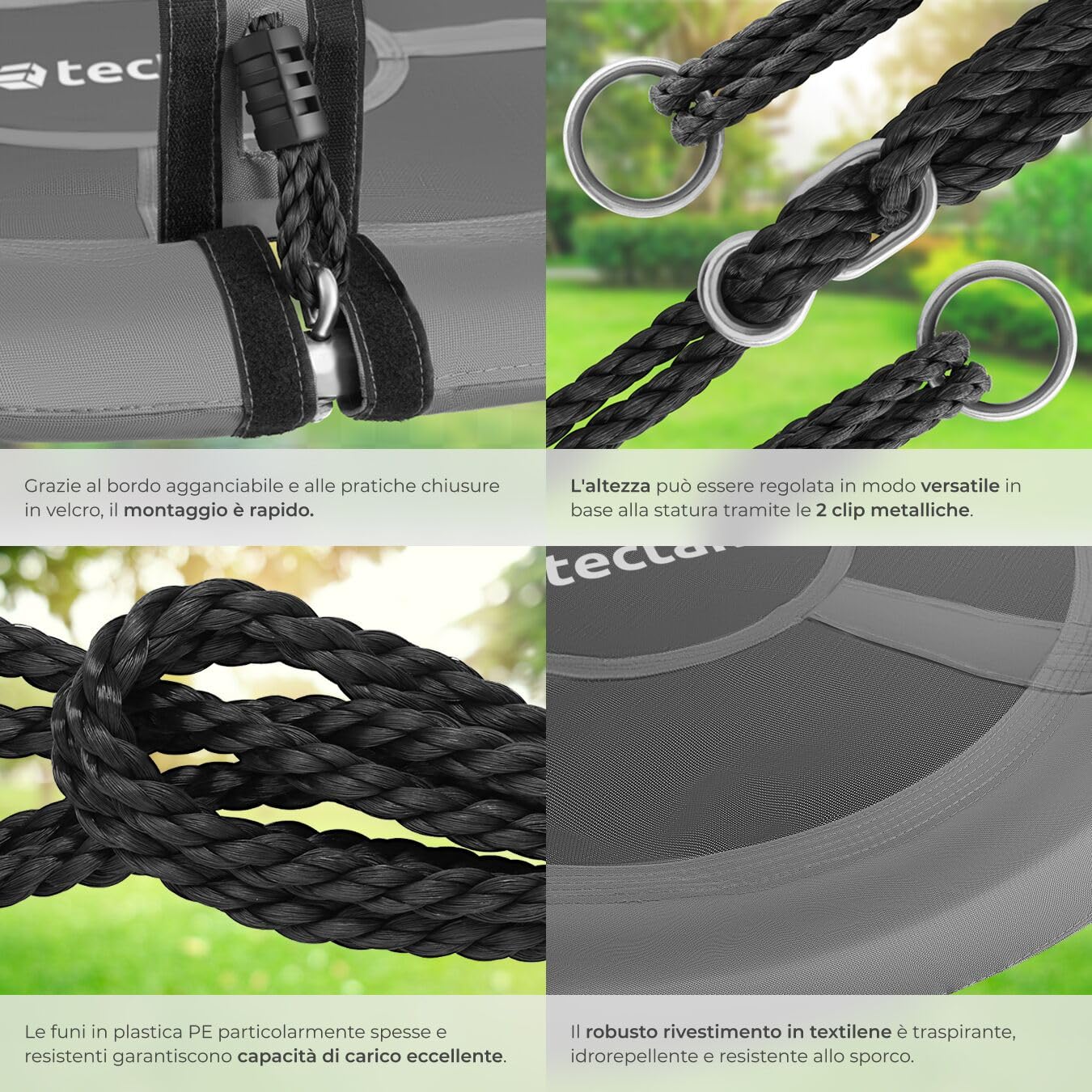 tectake® Altalena a Nido, Altezza Regolabile, Altalena Dondolo da Giardino per Bambini e per Adulti, Giochi da Giardino, Portata 120 kg - Ø 120 cm