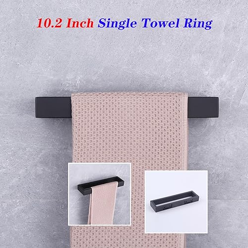 Miniatura 2 de GERZWY Toallero moderno negro SUS304 de acero inoxidable toalla percha anillo para baño Lavatorio montaje en pared estilo contemporáneo HG1706-BK