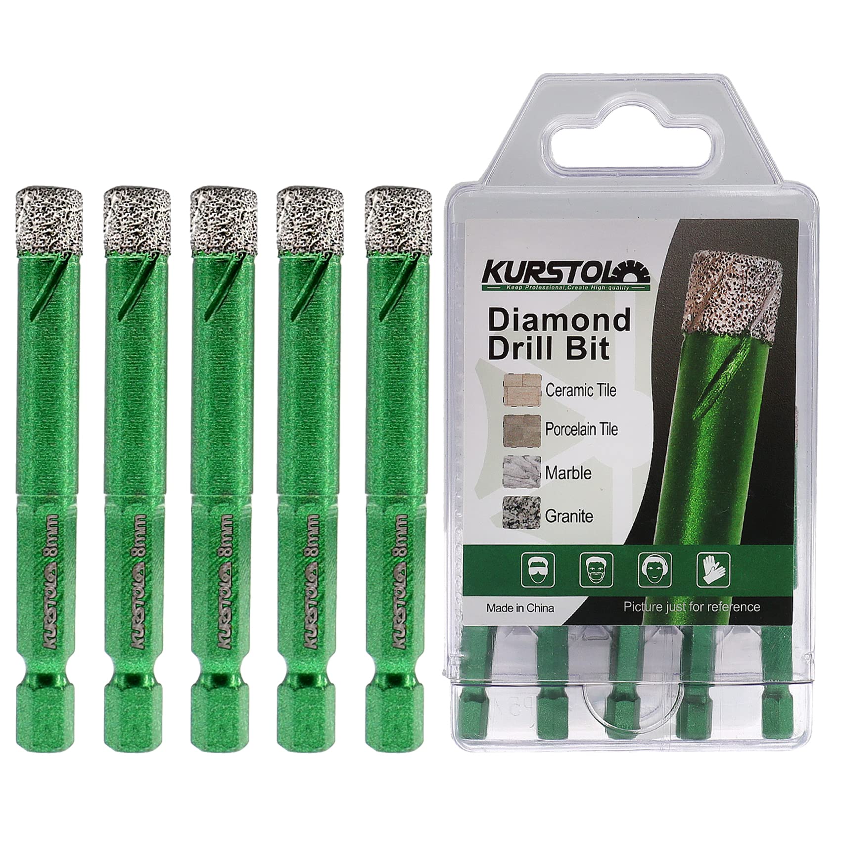 Porcelain Tile Diamond Drill Bits - Dry Diamond Hole Saw Set for Ceramic Marble Granite Stone,Diamond Core Drill Bit Kit Quick Change Shank Fixed on Drills,2 sets No.K2(5pcs 8mm)