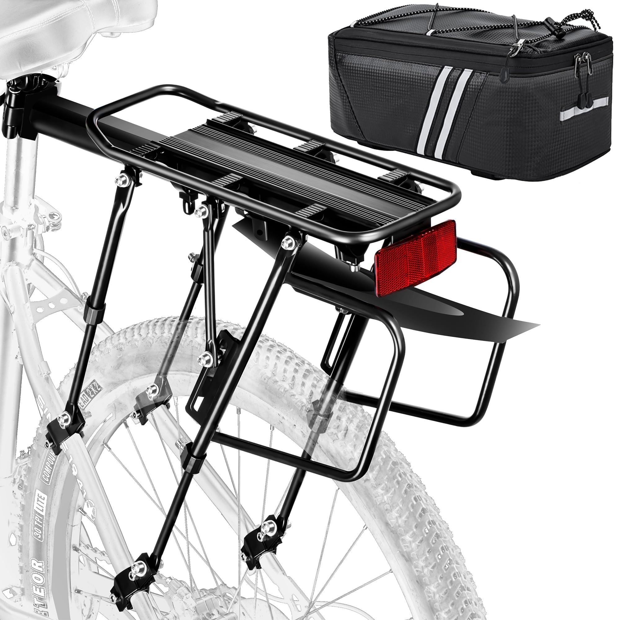 YONTUO Rear Bike Rack with Bag,100KG Capacity Solid Bearings Bike Cargo Rack & Large Size Reflective,Quick Release Mountain Road Bicycle Rear Racks,Universal Bike Luggage Touring Carrier Rack