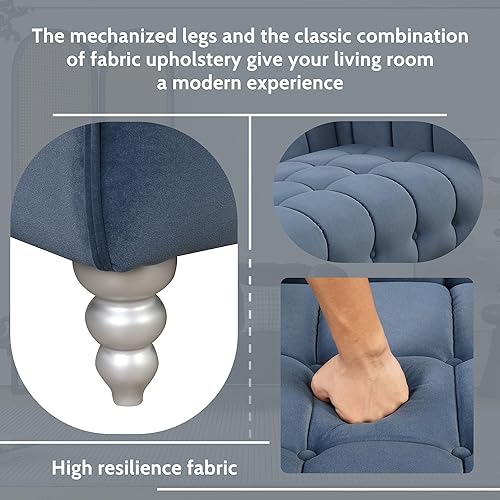 Miniatura 5 de Merax Moderno juego de sofá de 3 piezas tapizado de vellón holandés con patas de madera maciza, respaldo copetudo con botones, muebles de sala de