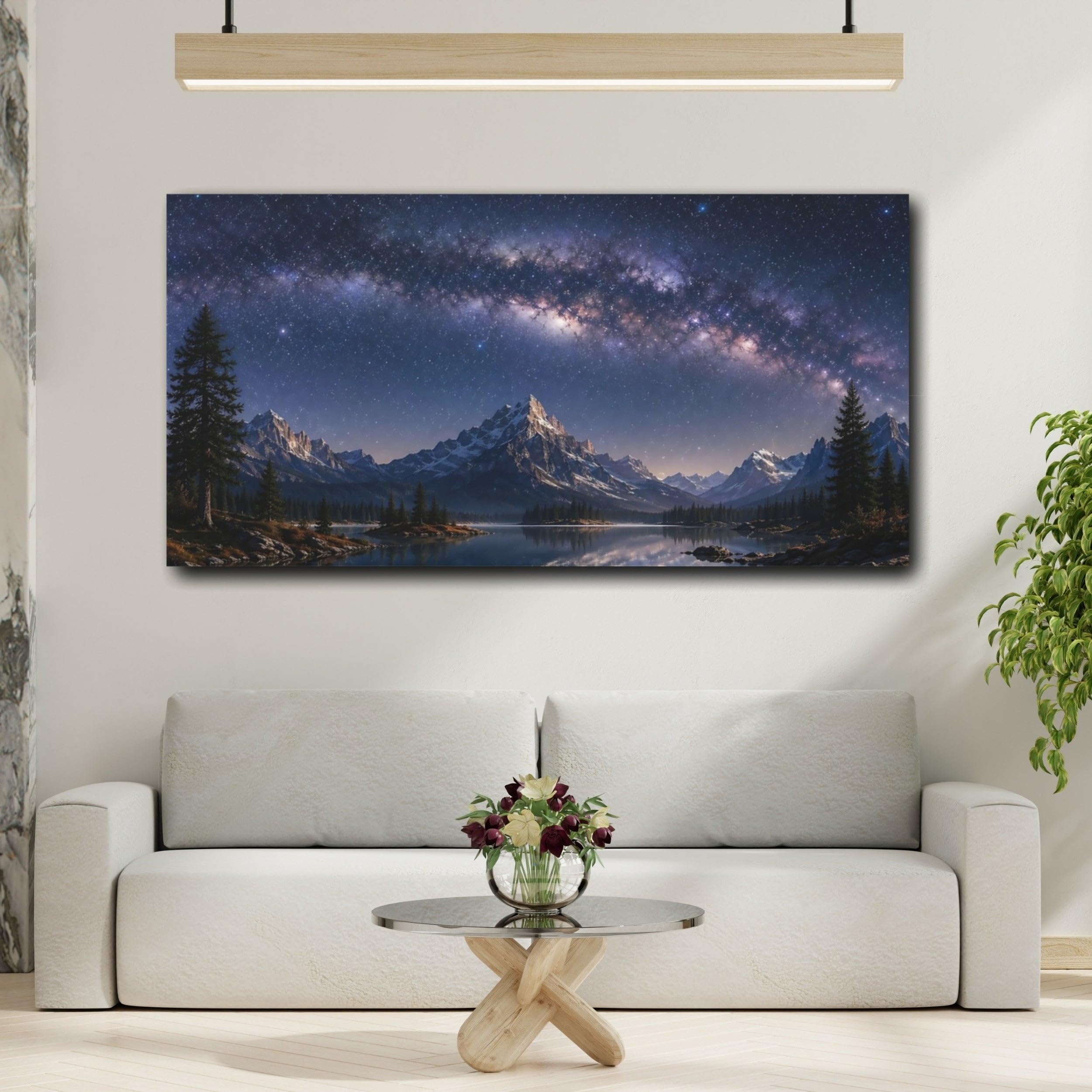 YESARTYES Nature Milky Way Blue Purple Canvas Print – Living Room, Large Wall, 30×15 inch (75×37 cm) - Horizontal / 1.25 inch (3 cm)