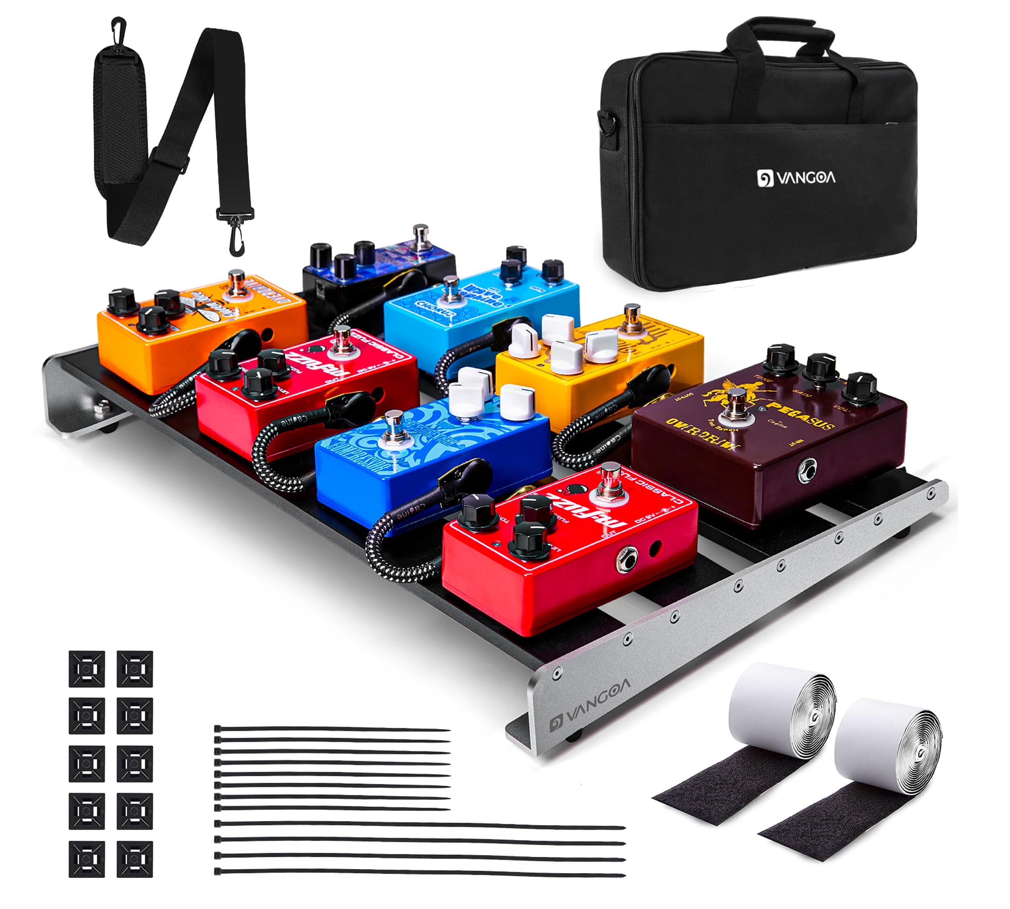 Vangoa Guitar Pedal Board with Case, Aluminum Alloy Sturdy Pedalboard for 6-8 Powered Pedals for Electric Guitar with Pedal Tape, 18.1" x 11.8", 2.8 lb, Medium VPB-L45