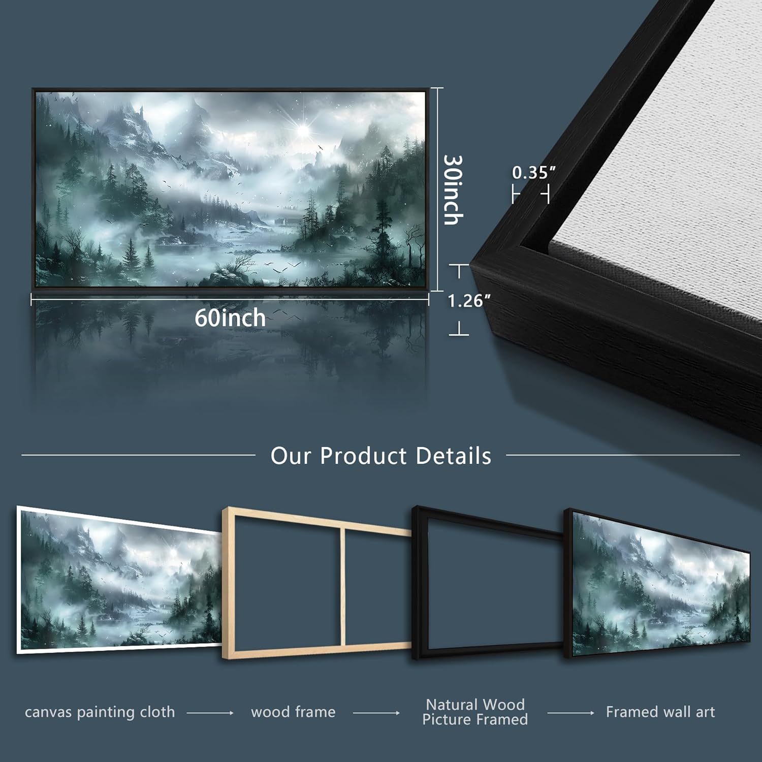 MHARTK66 Large Canvas Wall Art For Living Room Wood Framed Wall Decor For Bedroom Blue Beach Seascape Wall Paintings Modern Office Decorations Home Decor Poster Artwork Ready to Hang Wall Pictures