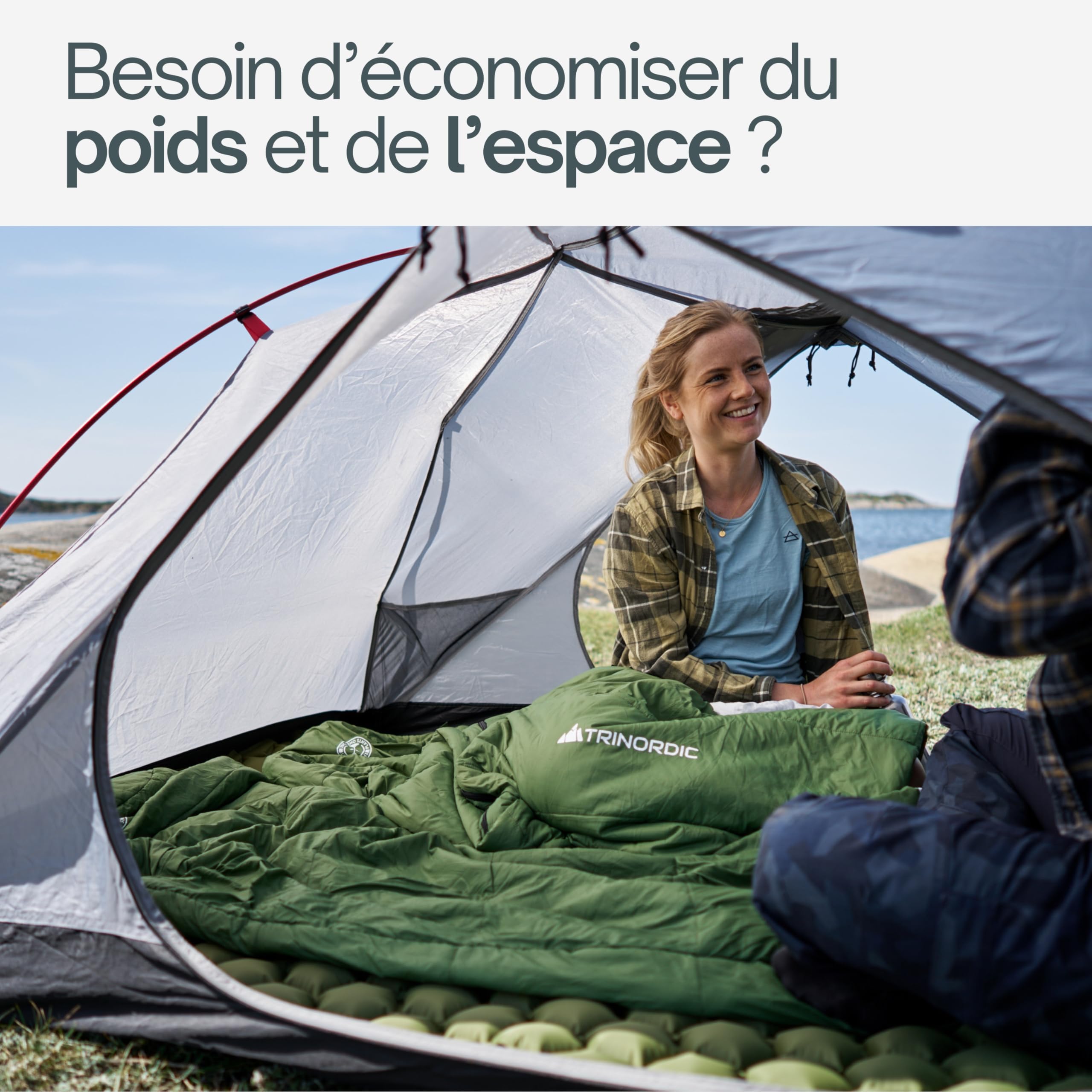 Trinordic Sac de Couchage Léger – 900g, Extra Long avec Fermeture Éclair Anti-Blocage – Sac de Couchage Adulte d'Été, Compact et Ultraléger pour la Randonnée, Les Aventures à Vélo