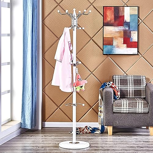 Miniatura 10 de Perchero de metal de 67 pulgadas con base de mármol de acero satinado con 16 ganchos, perchero de metal para sombreros de árbol y perchero para