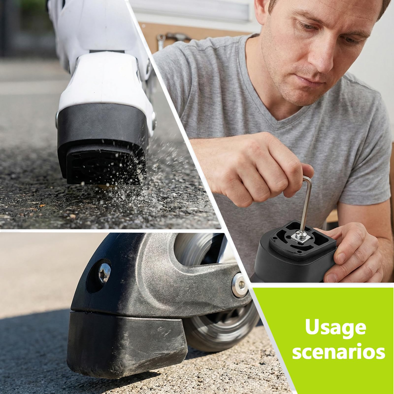 PORFOYO 4 Pezzi Blocco Freno Antiscivolo per Pattini Rotelle: Blocchi Freno per Roller, con Viti E Dadi, Installazione Facile E Sicurezza Affidabile, Accessori Sostituzione Freno Roller (Nero)