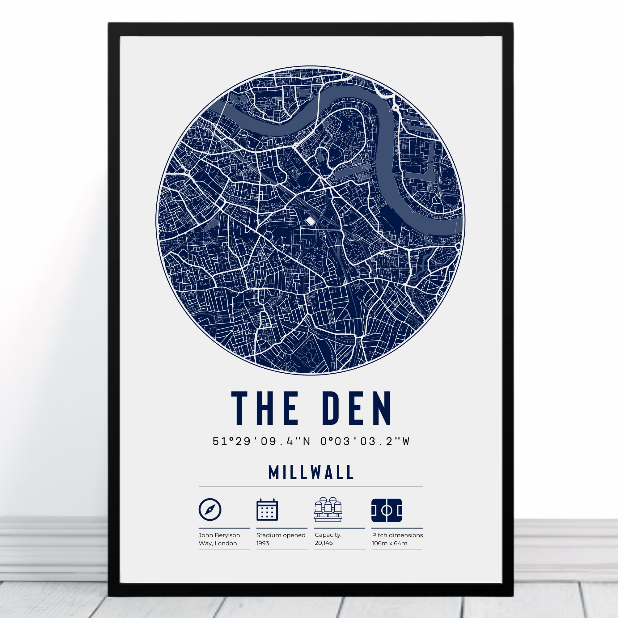 The Den Millwall Stadium Map | Framed & Print Only Available | Minimalist Gift FC Football Fan Poster Art Artwork Gift For Him Memorabilia | Father's Day Christmas Birthday