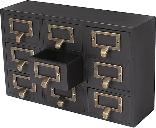 Miniatura 5 de Kate y Laurel cajonera de boticario para escritorio, 9 cajones, madera., Madera, Negro, S