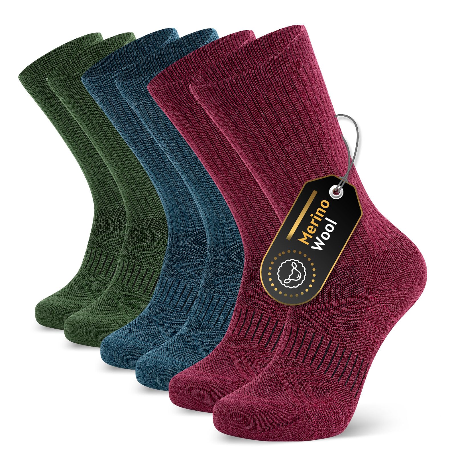 RUIXUE Herren-Wandersocken, Merinowolle, Wandersocken für Männer und Frauen, atmungsaktiv, feuchtigkeitsableitend, Sportsocken für Laufen, Trainer, Arbeit, Skifahren und Outdoor-Sport, 3 Paar,