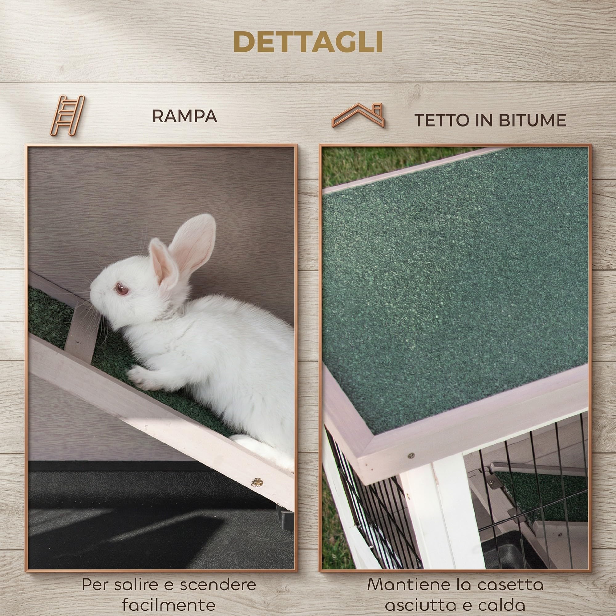 PawHut, Conigliera in Legno a 2 Livelli 122x50x101 cm Grigio Marrone | per Esterno e Interno, Gabbia per 1-2 Conigli, Tetto Apribile, Mangiatoia, Vassoi Removibili, Rampa, Porte con Chiusura