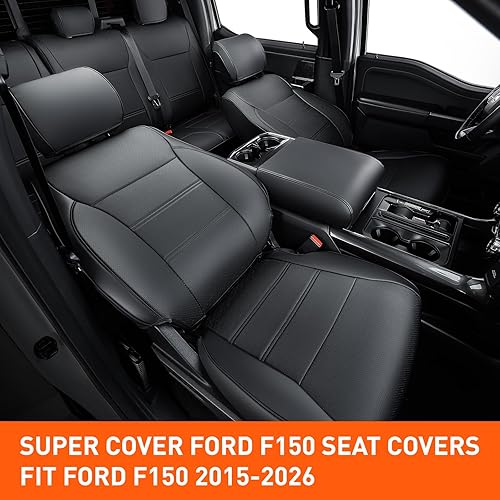 Miniatura 2 de DrCarNow Fundas de asiento para Ford F150 2015-2024 2025 2026, juego completo de fundas de asiento de automóvil de cuero de ajuste personalizado,