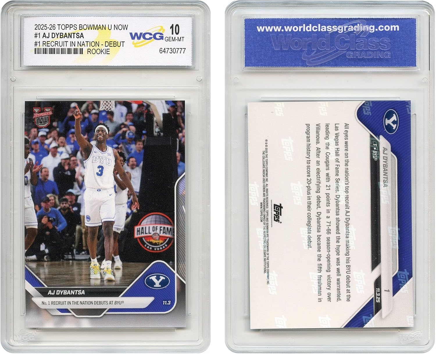 2025 Topps Bowman AJ DYBANTSA Rookie Card #1 Recruit in Nation NBA Lottery Pick BYU - Graded GEM-Mint 10