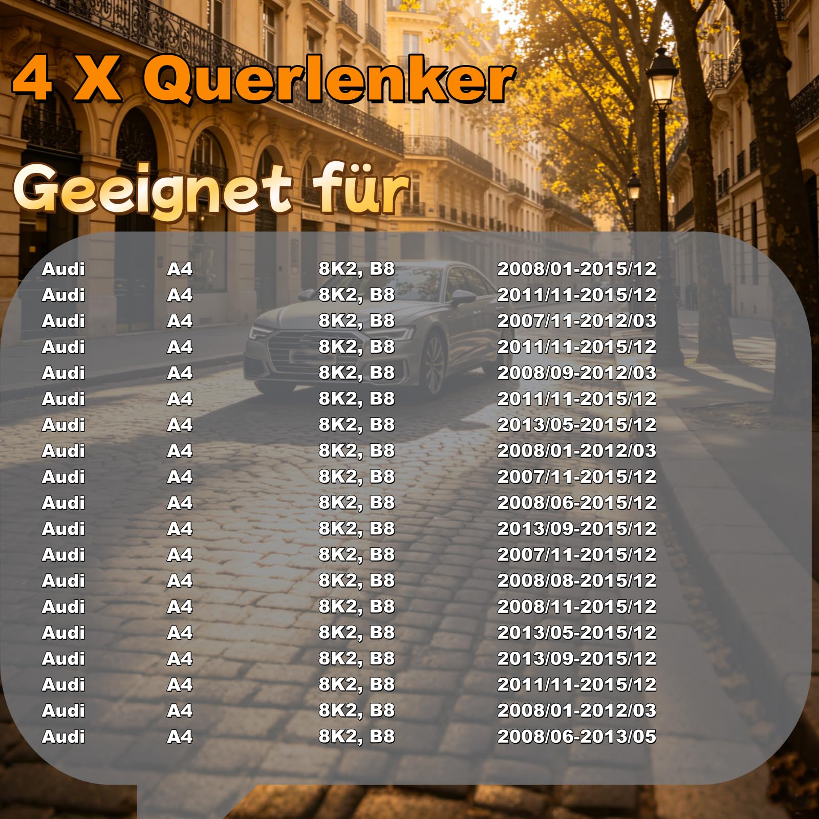 4x Querlenker Satz Vorne 8K0407505A 8K0407506A 8K0407509N 8K0407510A A4 A5 | Autoteile Ersatzteile A4 8K2 A4 Avant A5 8T3 A5 Sportback A6 4G2 4GC C7 A6 Allroad A7 Sportback Q5 8RB A4 8K A5 8T Q5 8R