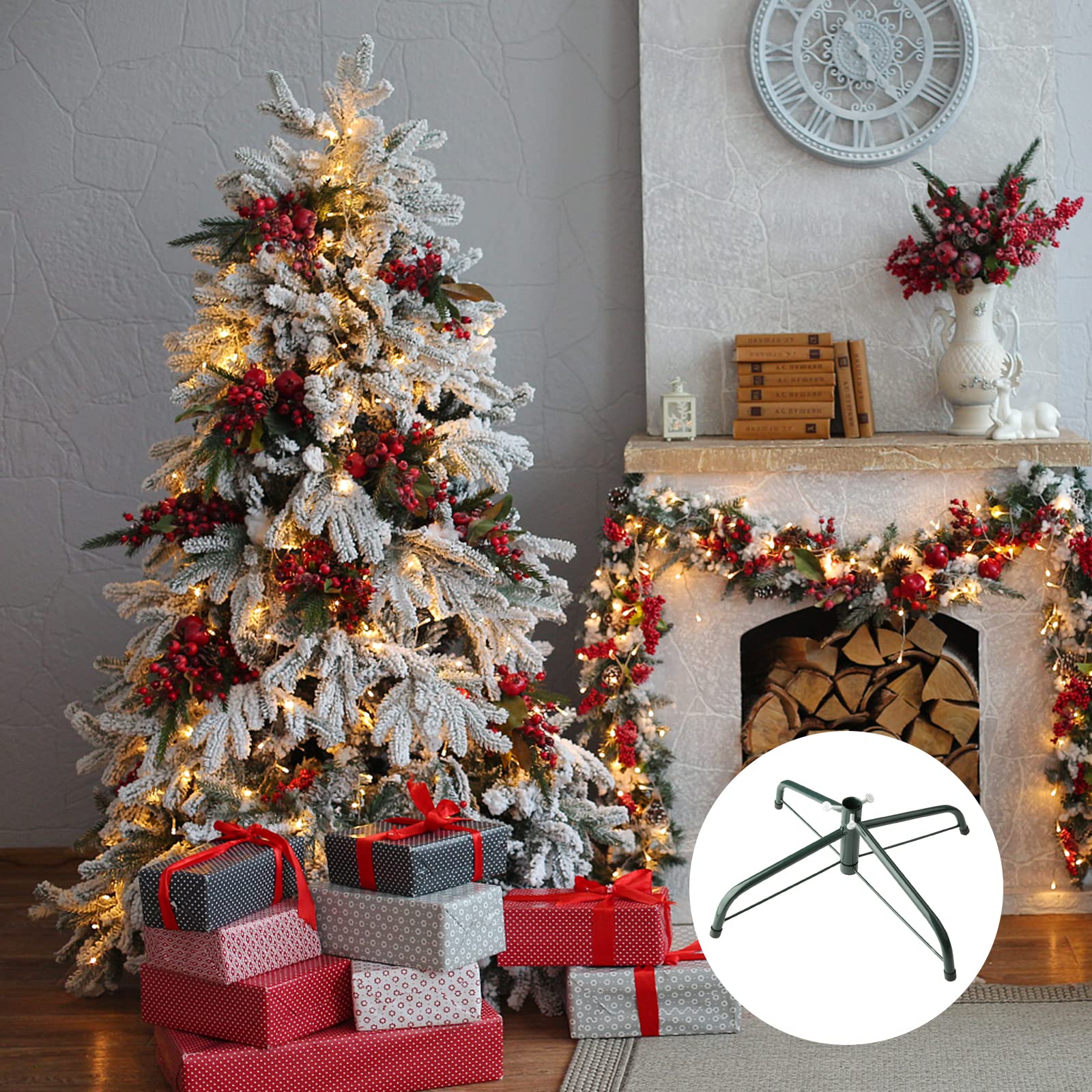 Hainue Supporto per Albero di Natale, Stabile Supporto per Albero di Natale, 35 cm, in Metallo con Piedini in Gomma, Grande per Interni ed Esterni, Decorazione Natalizia