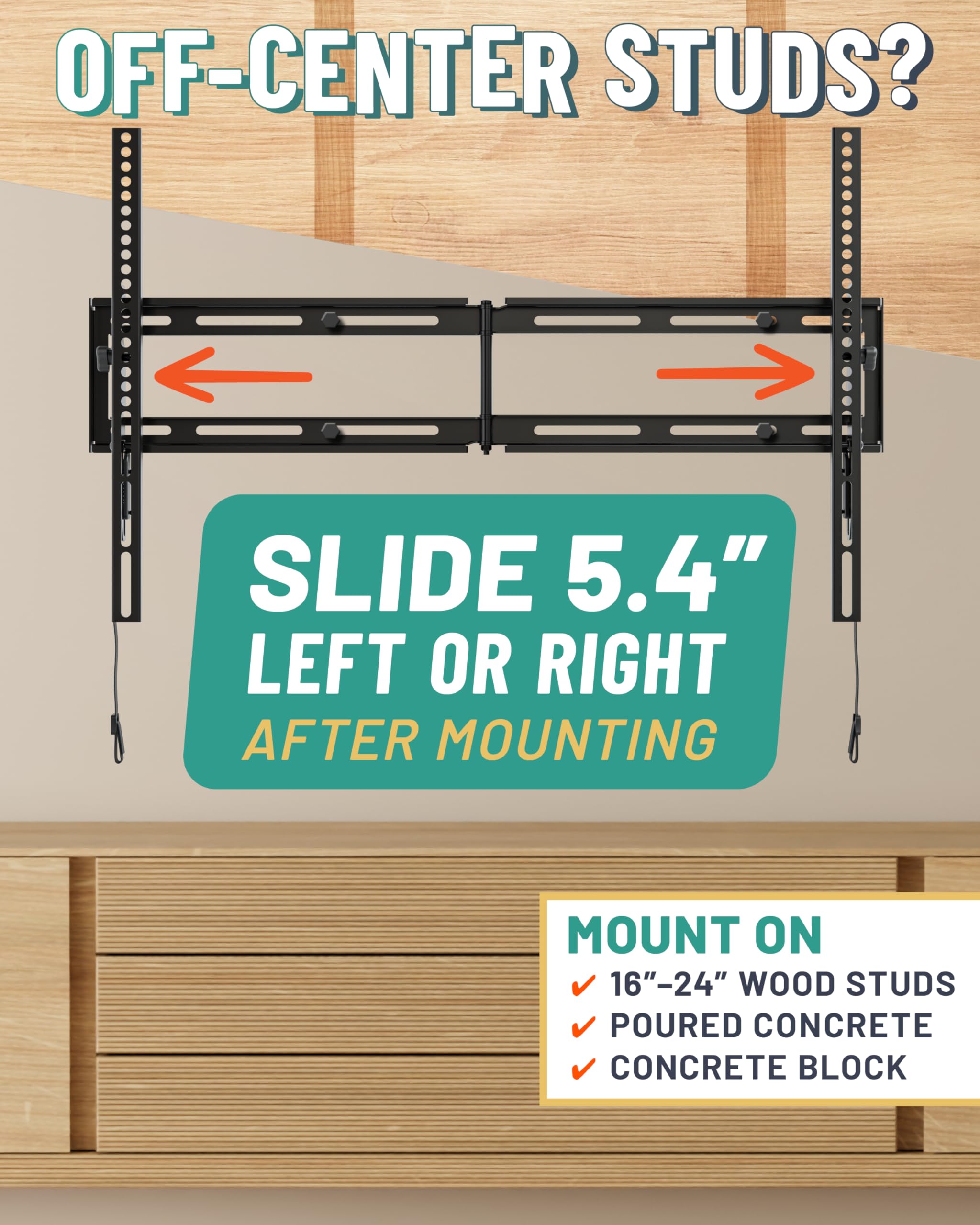 ECHGOGEAR XL Tilting TV Wall Mount for 42” to 95” TVs up to 130lbs – Reduce Glare w/ 10 deg Tilt - Universal TV Mount w/Easy DIY Install, Foldable Bracket, Drilling Template & Included Hardware