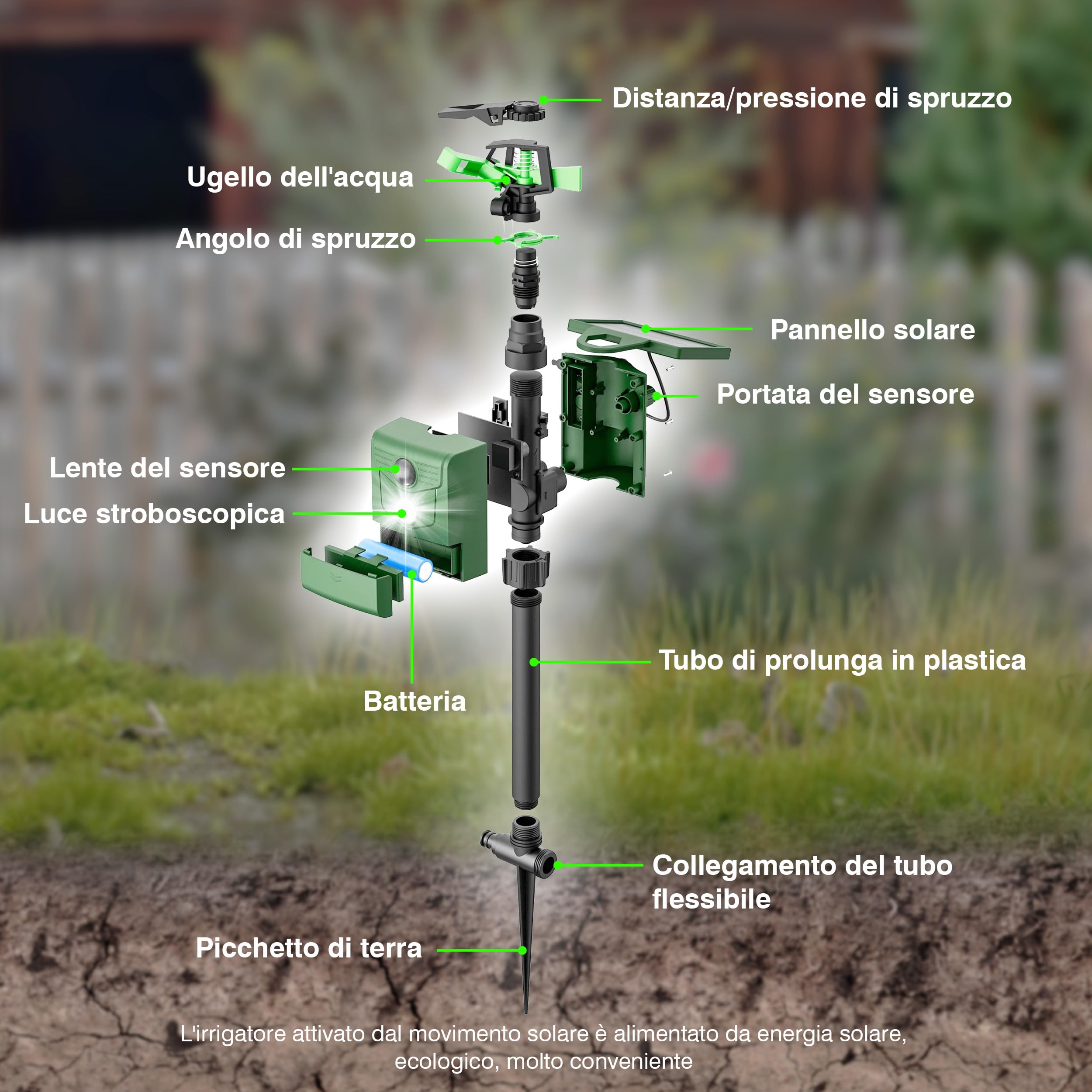 ISOTRONIC® Jet d'acqua Plus Light Dissuasore per animali a energia solare, a energia solare, repellente per cani e gatti, spaventatore per uccelli e aironi per giardino, rilevatore di movimento