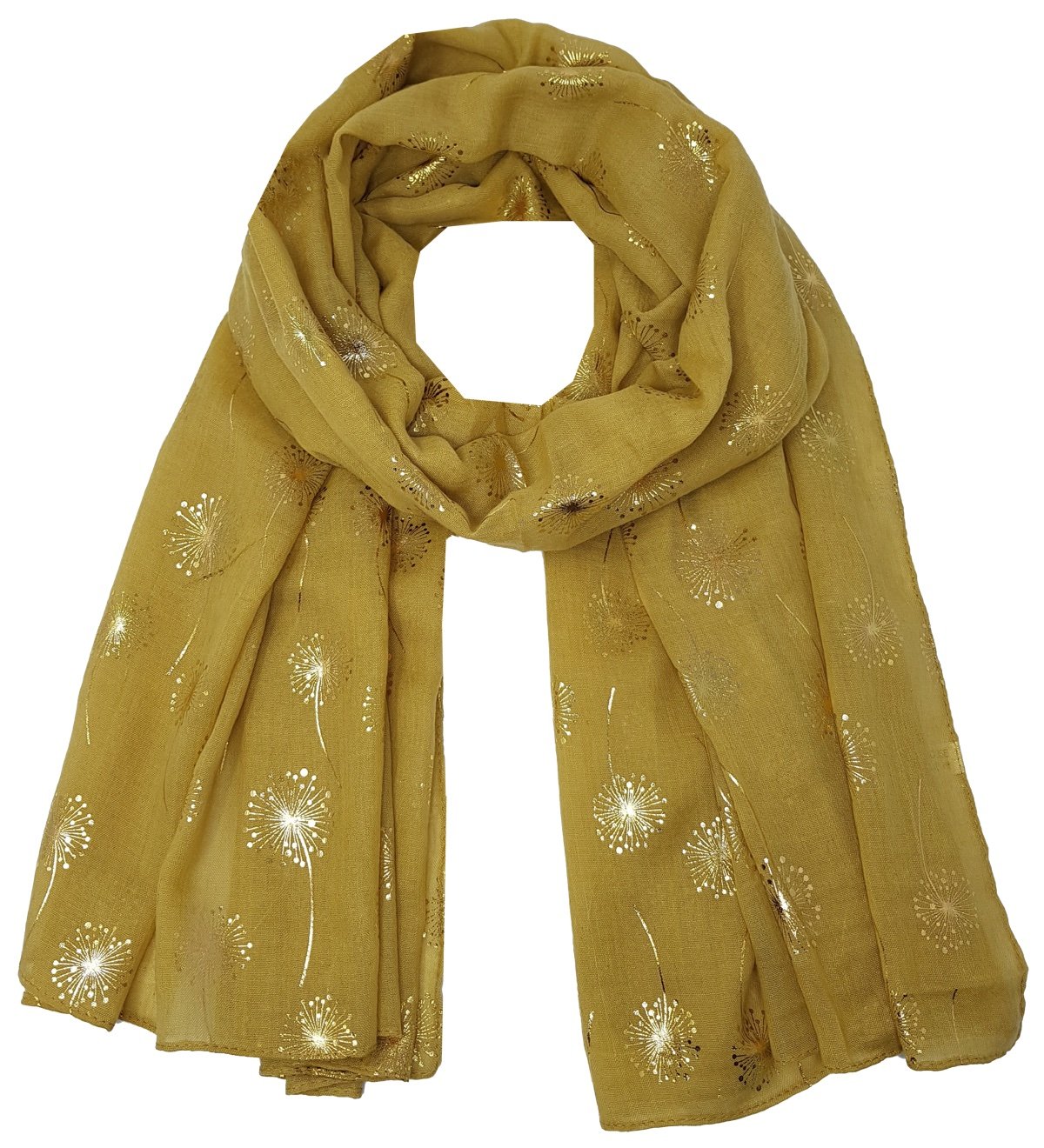 World Of Shawls Women's Dandelion - Mustard New Glitter Sparkle Print Scarf Scarves (Dandelion - Mustard)