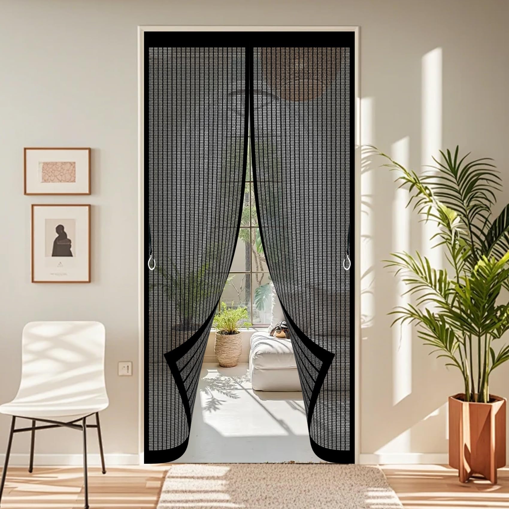 Magnetic Screen Door 78 x 196 cm Powerful Magnets, No Drill Installation, Automatically Closes, for Keeping Out Flies & Bug Heavy Duty Self-Sealing Mesh for Patio Doors Balcony, Black