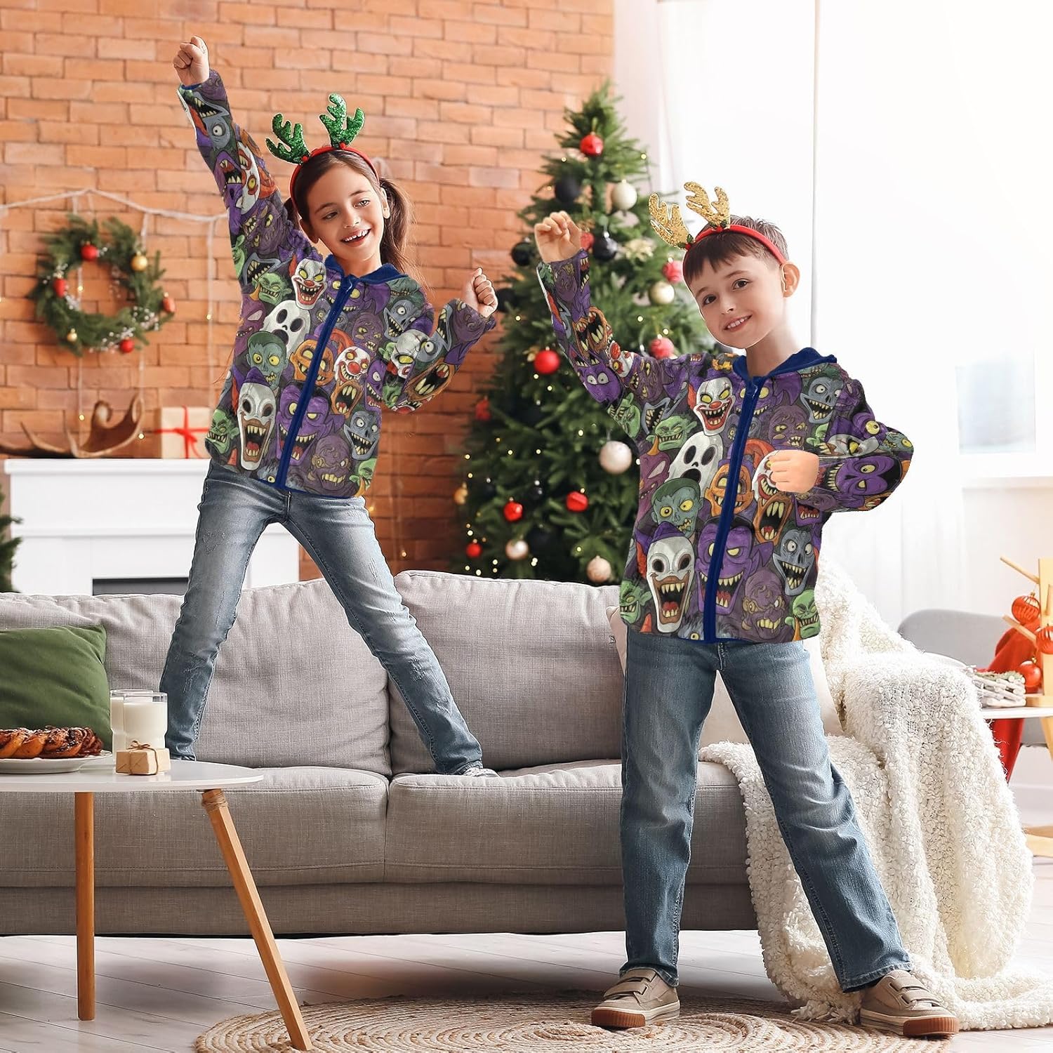 GuoChe Spooky Monsters Pattern Toddler Fleece Jacket Children Coats For Toddlers