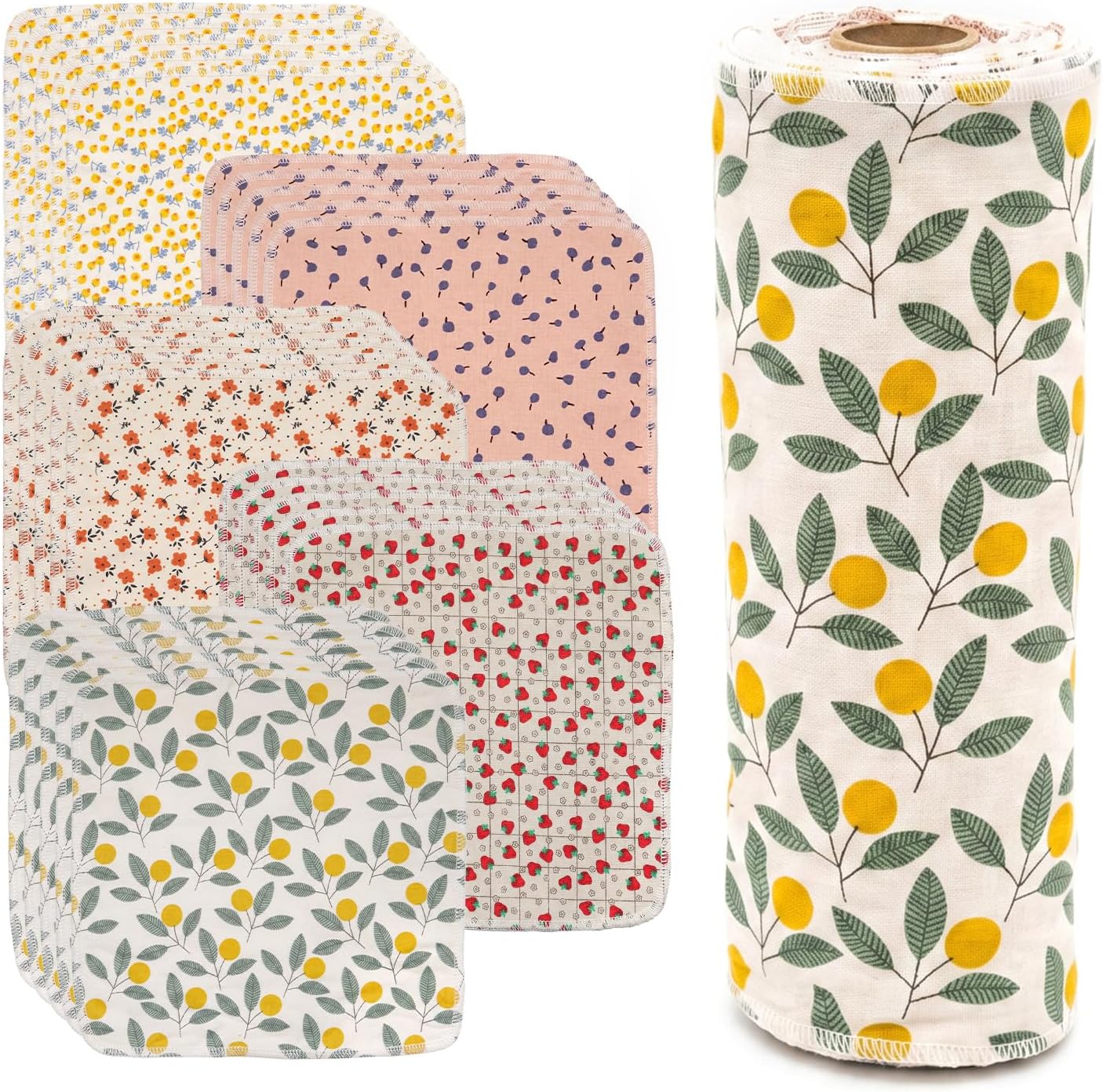 25 Pack Reusable Paper Towels, Washable Cotton Flannel Cleaning Cloths