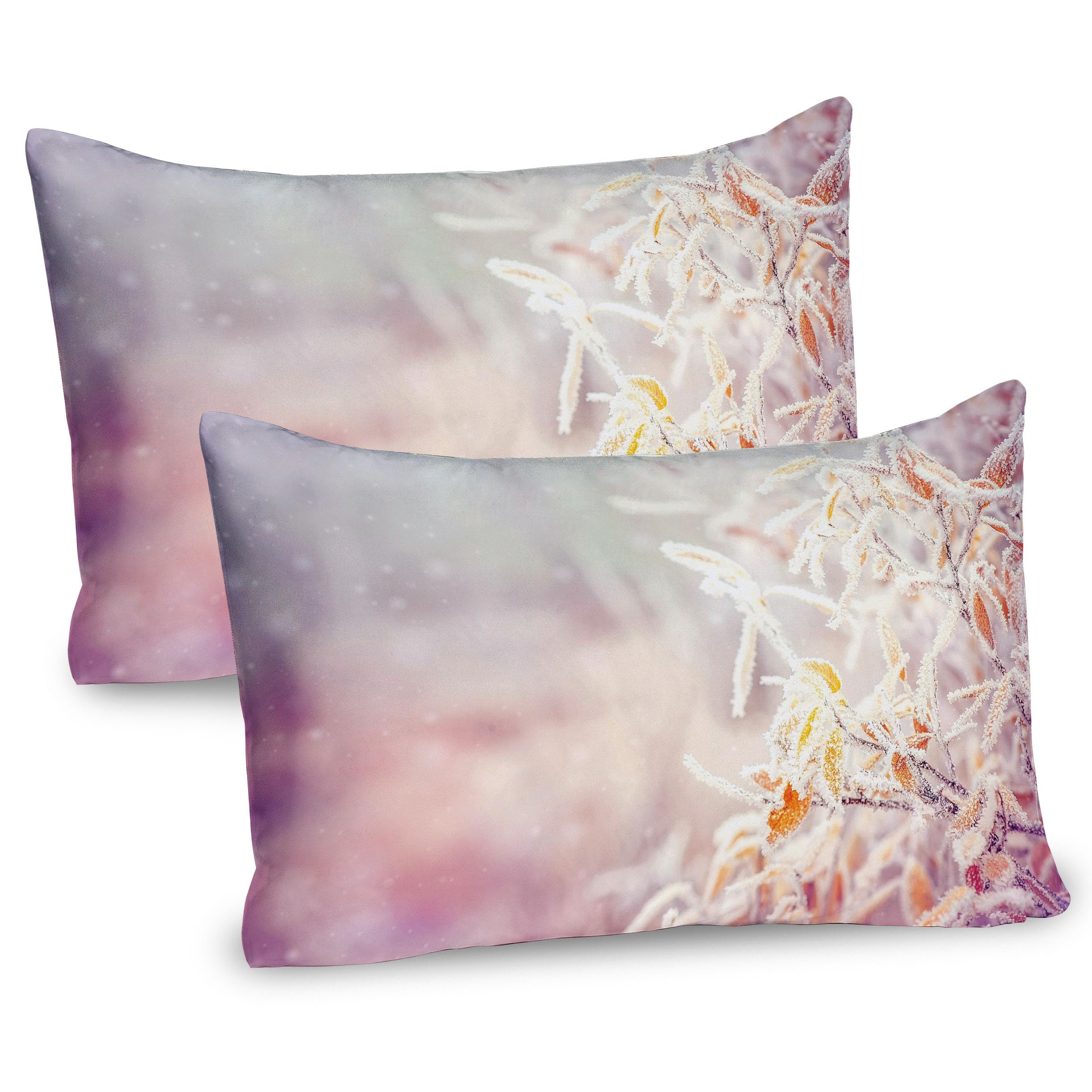 Ambesonne Winter Pillow Sham Set of 2, Snow Branches Tree Leaves Snowflakes Holiday Christmas Theme November Nature, Quality Microfiber Bedding Item for All Seasons, 30