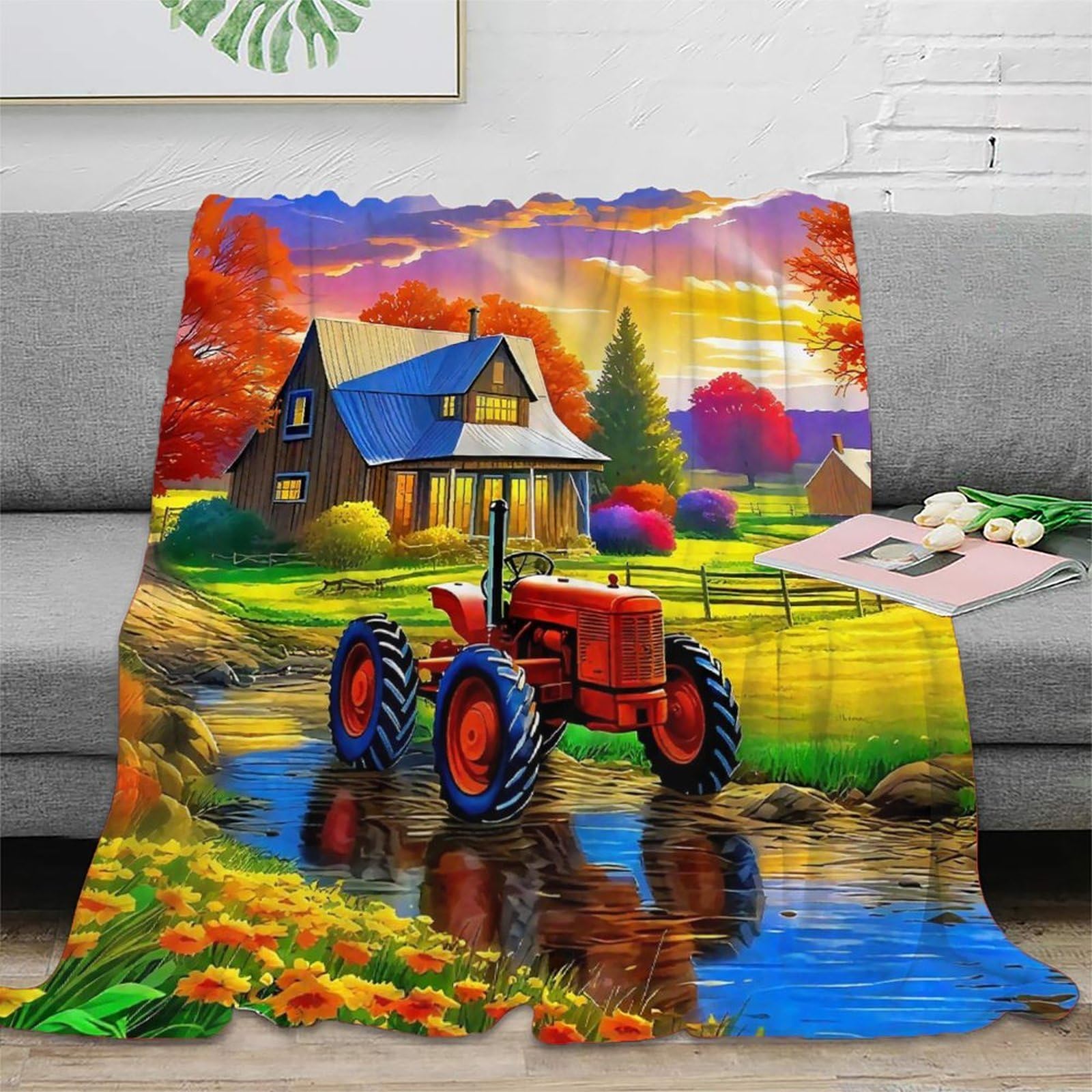 Couvre-lit tracteur 3D microfibre douce chaude grand plaid lit et canapé