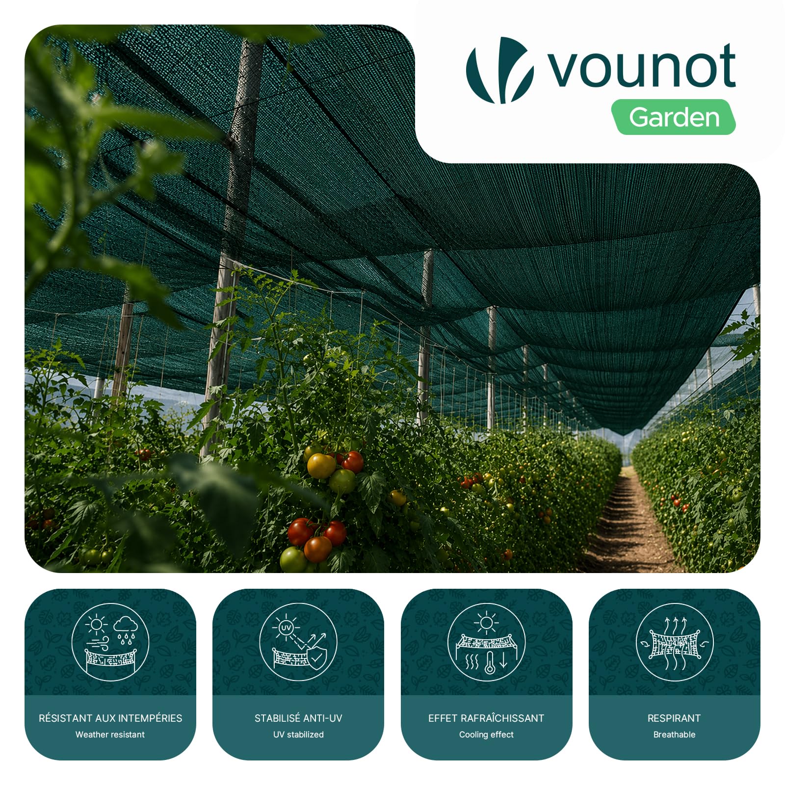 VOUNOT® Filet d’Ombrage pour Serre HDPE 90g/m² Filet Filet de Protection DIY Multi-Usage Serre Tunnel Potager Tomates Poulailler Résistant Intemperies Anti UV Installation Facile 1.8x20m Vert