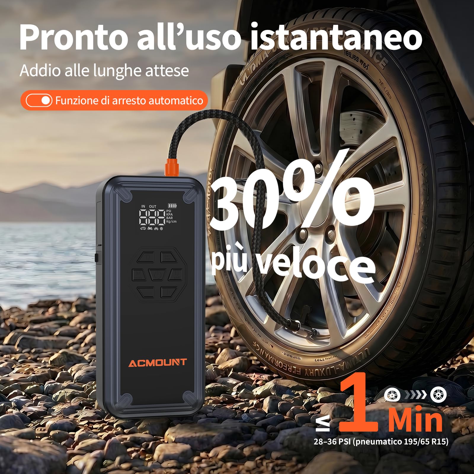 ACMOUNT Avviatore Batteria Auto 7000A, Booster Avviatore Auto con Compressore 150PSI (Per Benzina 9L/Diesel 8L) Starter Batteria Portatile 12V Jump Start con Ricarica Rapida 18W, LED & LCD