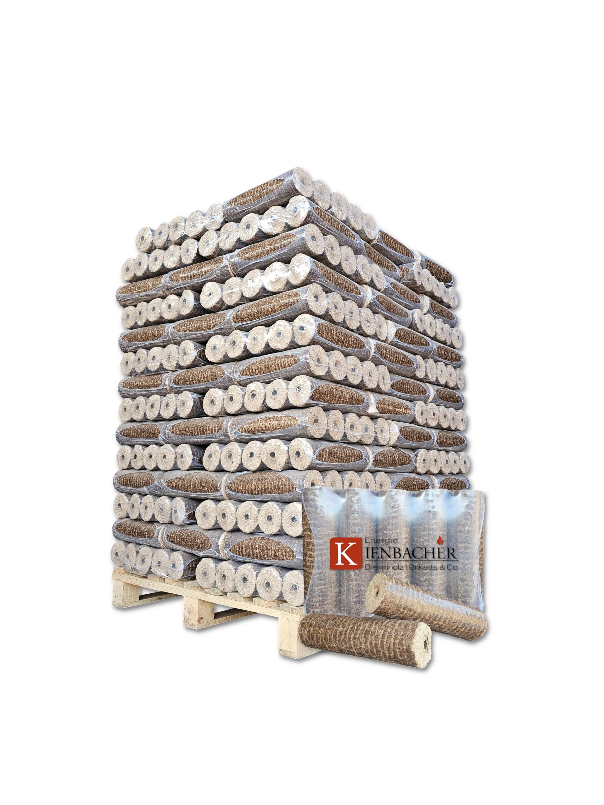 Nestro - Bricchette in legno con foro di trazione, 500 kg, per stufa, riscaldamento, legno di quercia e faggio, 50 x 10 kg, in polietilene Nestro bricchette rotonde | Energia Kienbacher