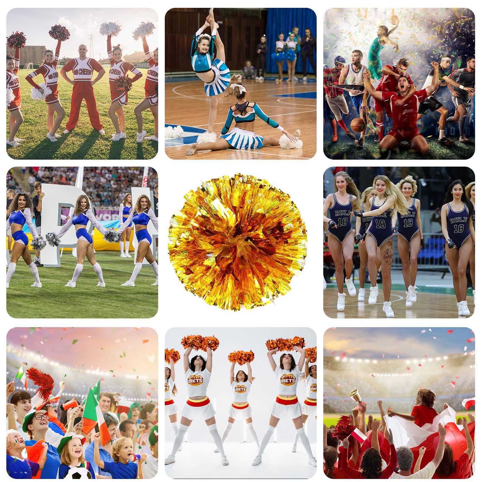 Pompons de Cheerleading (Lot de 36) avec Trous pour Les Doigts, pour la Danse, Le Sport, l'esprit d'équipe, Les Festivals et Les matchs.