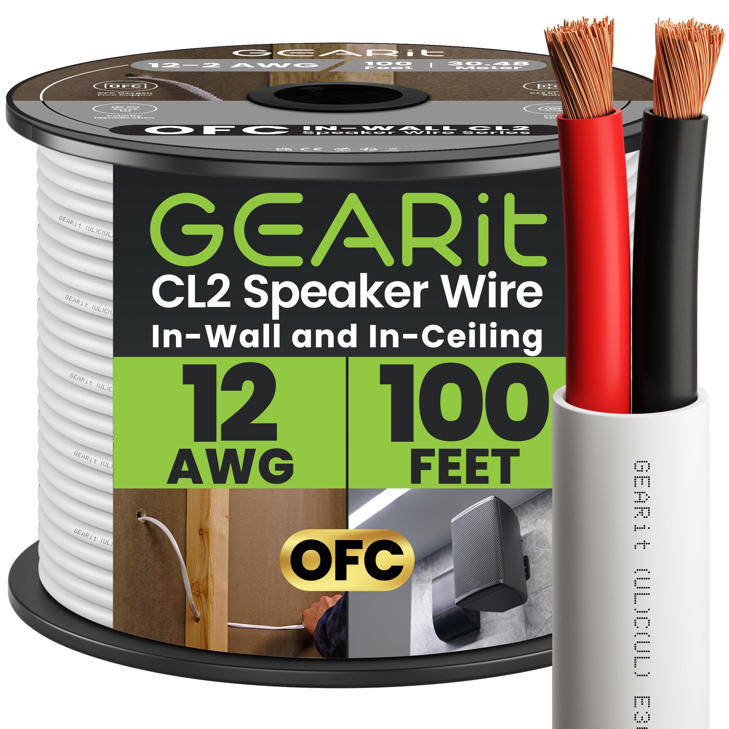 Sponsored Ad - GearIT 12/2 Speaker Wire (100 Feet) 12AWG Gauge - in Wall Audio Speaker Wire Cable / CL2 Rated / 2 Conductors - OFC Oxygen-Free Copper, White 100ft