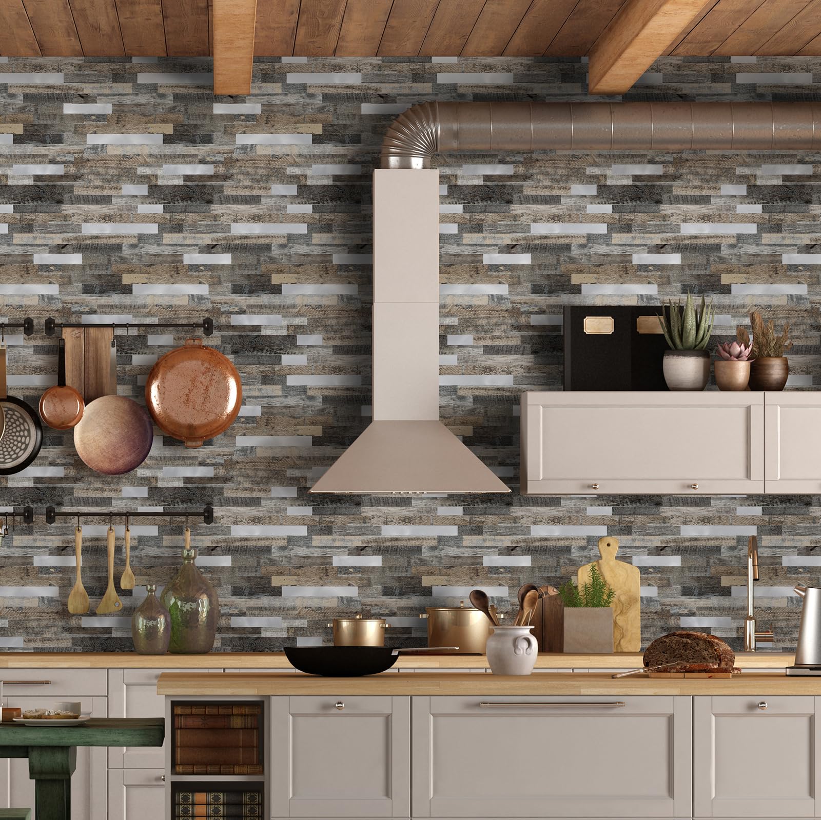 Yipscazo Peel and Stick Wood Metal Tile Backsplash, Stick on Tiles for Backsplash Kitchen Bathroom, Laundry Room, Camper - Image 4