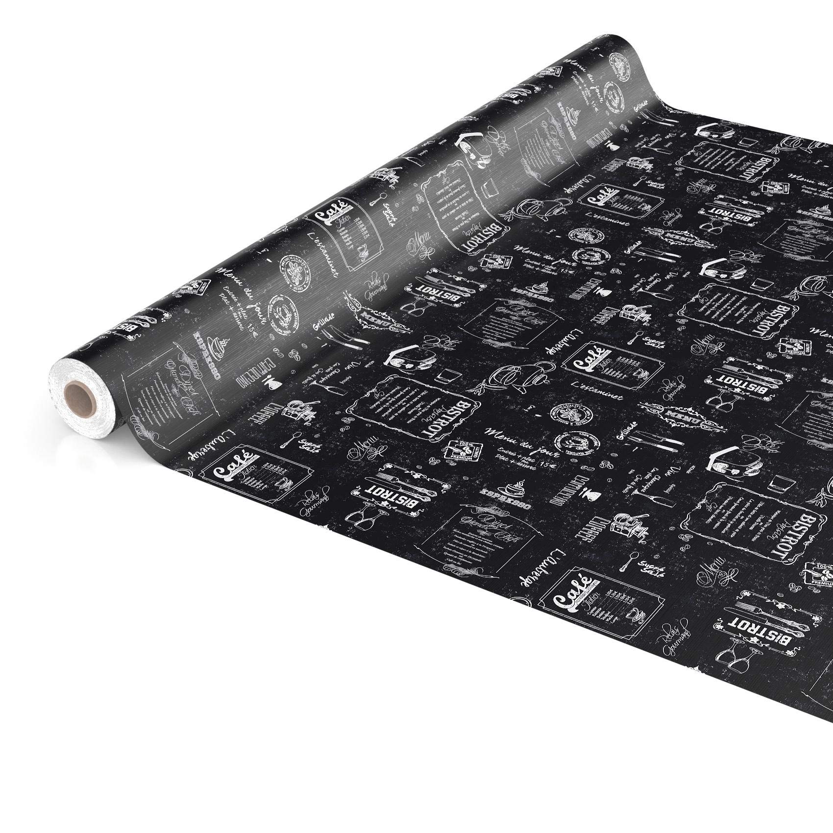 Anro Mantel de hule para mesa, con aspecto de bistró, lavable, Negro , 500 x 140cm