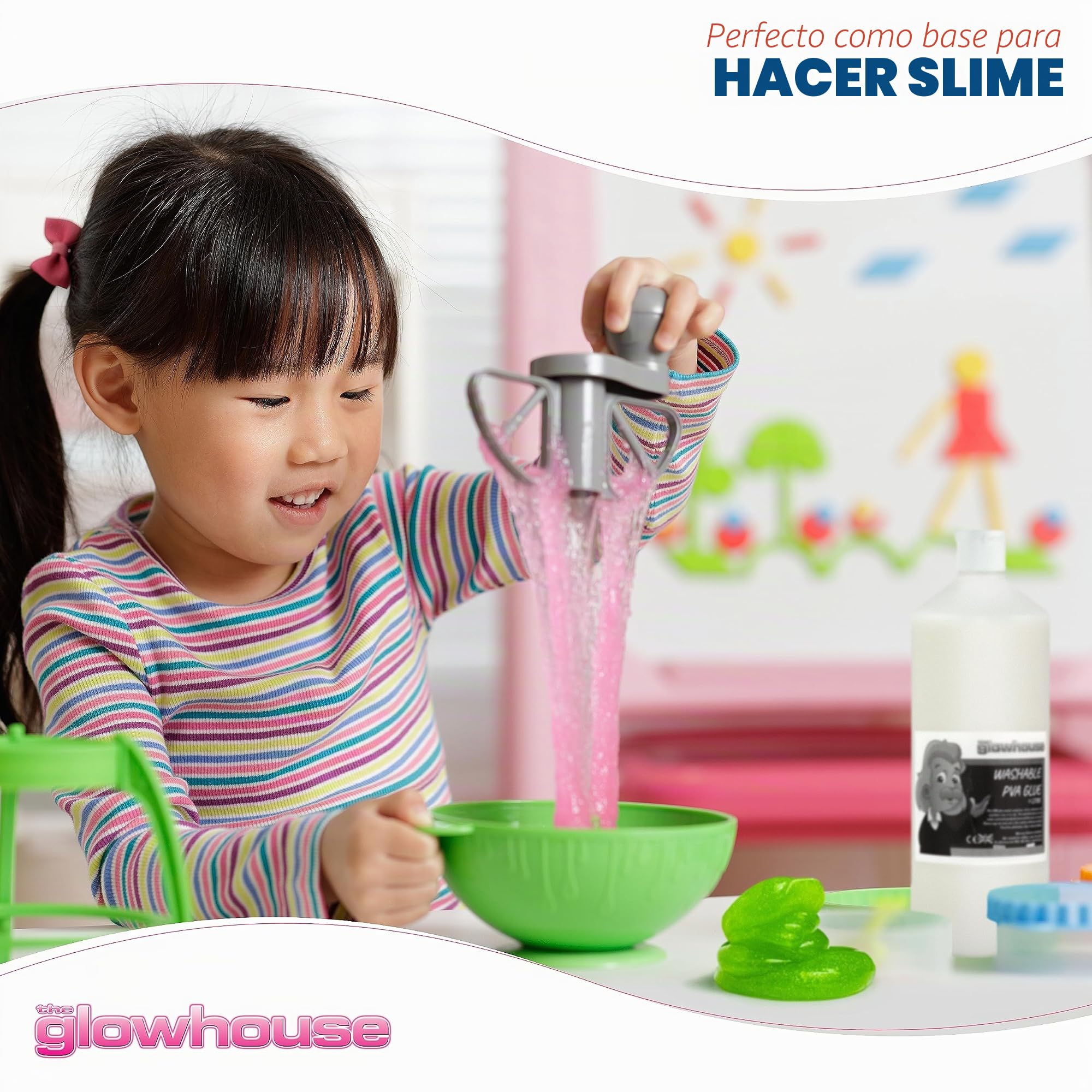 The Glowhouse Pegamento Blanco lavable de PVA para manualidades con slime en casa o en la escuela (5 Litros)