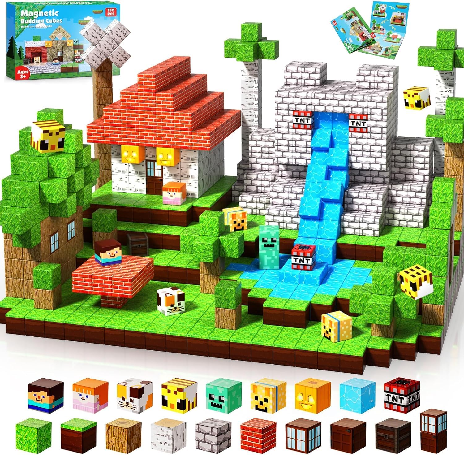 150PCS Magnetic Blocks - Magnetic Building Blocks, Magnet Cubes Toys Stacking, Build Forest World Set, STEM Montessori Sensory Toys for Kids Boys Girls Ages 3 4 5 6 7 8 9 10 Birthday Gifts